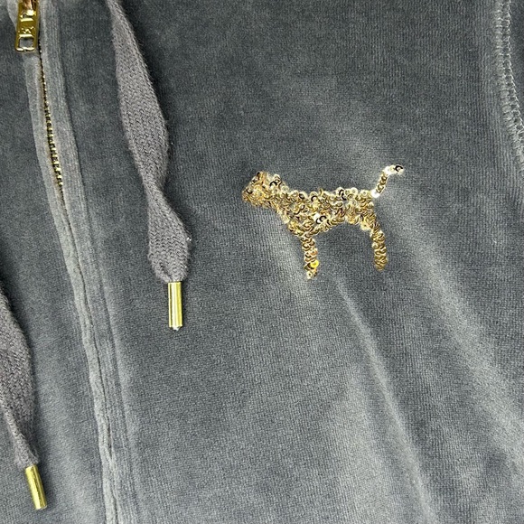 PINK Victoria’s Secret Gray Gold Sequin Bling Zip Up Velour Hoodie Size Small - Picture 7 of 13